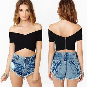 TOBI Black criss-cross crop top